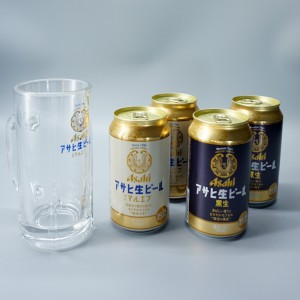アサヒ 生ビール マルエフ グラス 白 350ml ×2 黒生×2 ジョッキ グラス 缶ビール セット ギフト 送料無料