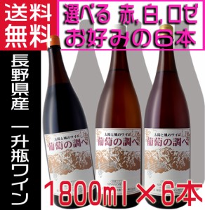 信濃ワイン 葡萄の調べ 一升瓶ワイン 1800ml ×6本 ワインセット 1ケース 赤 白 ロゼ 送料無料送 沖縄 離島除く