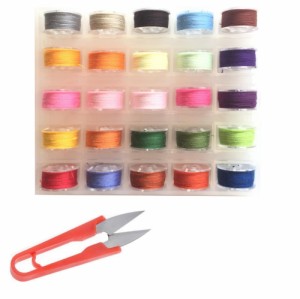 ミシン糸 セット 25色 家庭用 手縫い糸 透明ボビン ソーイング糸 U型はさみ