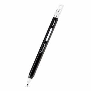 エレコム スマホ 用 6角鉛筆タッチペン ストラップホール付き ディスクタイプ ペン先交換可能 ブラック┃P-TPENDEBK