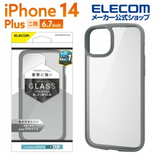 エレコム iPhone 14 Plus 用 TOUGH SLIM LITE フレームカラー 背面ガラス グレー┃PM-A22BTSLFCGGY