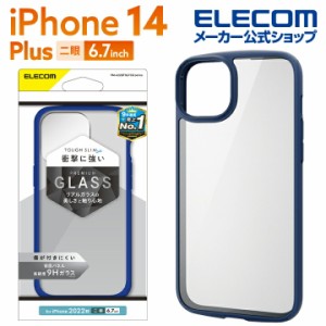 エレコム iPhone 14 Plus 用 TOUGH SLIM LITE フレームカラー 背面ガラス ケース ネイビー┃PM-A22BTSLFCGNV