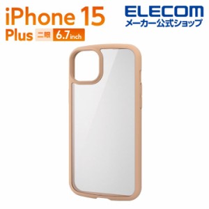 エレコム iPhone 15 Plus 用 TOUGH SLIM LITE フレームカラー 背面クリア ストラップシート付属 カフェオレ┃PM-A23BTSLFCGBE