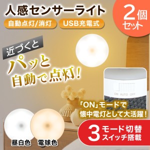 センサーライト 防災 停電 LED 人感 2個 セット 室内 屋内 USB充電池式 マグネット 磁石 明るい 照明 自動点灯 電源不要 非常用