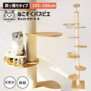 ねこぞくパスピエ 突っ張り棒タイプ キャットタワー Y-4 250cm 木製 猫タワー キャットウォーク 大型猫 おすすめ 宇宙船 キャットステッ