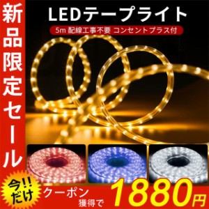 LEDテープライト 5m 切断可能 二列式 100v 家庭用ACアダプター 180SMD/M IP67防水 高輝度 間接照明 簡単設置 明るい 長持ち 白 電球色 青