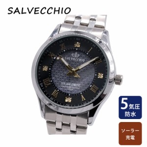 腕時計 メンズ サルベキオ SV-AM323-BK 5気圧防水 ソーラー腕時計 フルメタル 天然ダイヤ ムーブメント 充電 商品番号 2153