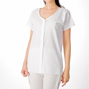 日本製 ワンタッチ肌着 前開き 半袖 マジック式 クレープ生地 レディース 女性 インナー アンダーウェア インナーシャツ シャツ 綿100％ 