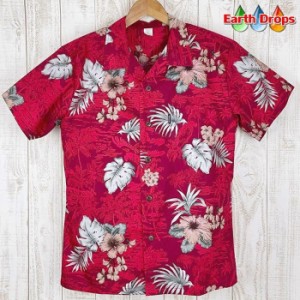 アロハシャツ メンズ PalmHawaii  ディープレッド/葉・花柄アロハシャツ 大きいサイズ有 赤/緑 総柄シャツ【メール便送料無料】