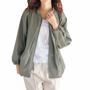 ブルゾン 春夏 タック使いスタンド衿ジャケット モスグリーン ジャケット ブルゾン レディース スタンドカラー アウター スプリング 婦人