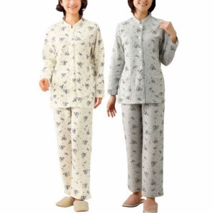 パジャマ 婦人スタンド衿キルトパジャマ（全2色） 小花柄 前開きパジャマ レディース 婦人服 ミセス シニア 寝巻き 寝間着 スタンドカラ