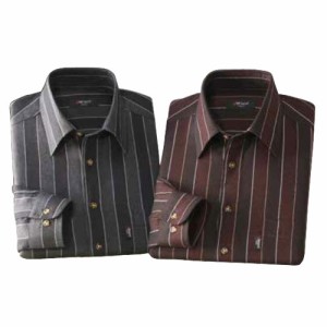長袖 カジュアルシャツ メンズ ウール入りストライプ柄シャツ（２色組） トップス カジュアルシャツ 紳士 シニア シニアファッション 50