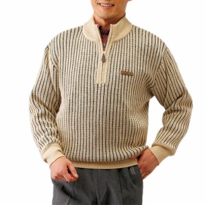 秋冬 針抜き柄デザインセーター（2色組） ニット メンズ 紳士服 シニア 男性 ネイビー ベージュ シニアファッション 50代 60代 70代 80代