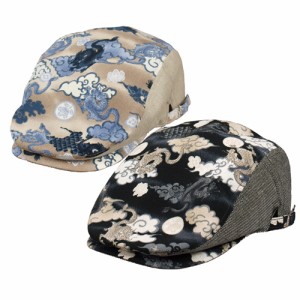 春夏 日本製 ライズジパング 和柄ハンチング（全2色） ハンチング帽 帽子 メンズ 紳士 シニア 和柄 ベージュ グレー 和風 サマーキャップ