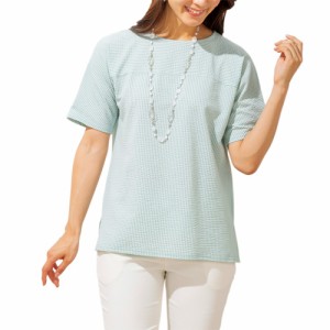 Tシャツ 春夏 日本製 クールマックス サッカー素材のプルオーバー（全3色） Tシャツ レディース 婦人服 ミセス シニア 半袖シャツ サッカ