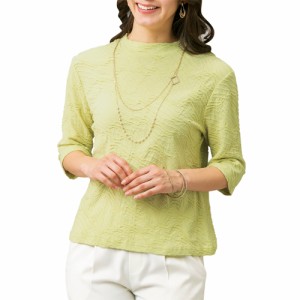 コットン ハイネック カットソー Tシャツ レディース 日本製 強撚綿100％ タックプルオーバー 全2色 スタンドカラー 婦人服 ミセス シニ