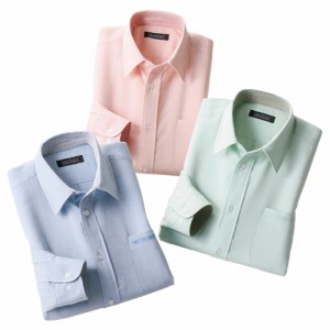春夏 しわになりにくい安心麻入りシャツ（3色組） 長袖 カジュアルシャツ メンズ 紳士服 シニア 男性 ブルー オレンジ グリーン シニアフ