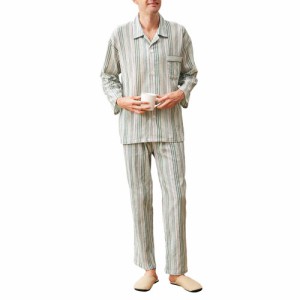 パジャマ 春夏 日本製 播州織楊柳ストライプパジャマ（2色組） 前開きパジャマ メンズ 紳士服 シニア 男性 ブルー グリーン 青 緑 シニア