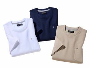 Tシャツ 春夏 着心地すっきり体型カバーTシャツ（3色組） 吸汗 速乾 クルーネックシャツ メンズ 紳士服 シニア 男性 ホワイト ネイビー 
