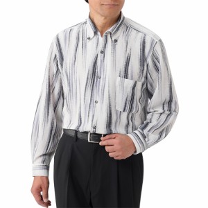 春夏 日本製 紳士空羽楊柳グラデーションシャツ（全2色） 長袖シャツ カジュアルシャツ メンズ 紳士服 シニア 男性 ホワイト系 シニアフ