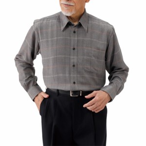 ウール混格子柄シャツ 2色組 カジュアルシャツ 毛混 メンズ 紳士服 シニア 男性 グレー ブラウン 灰色 茶色 シンプル チェック柄 レギュ
