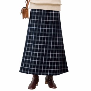 裏起毛 あったか Aラインスカート 全2色 ロングスカート チェック柄 レディース 婦人服 ミセス シニア 女性 ネイビー ベージュ 紺色 薄茶