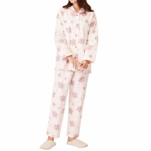 日本製 綿毛布あったかパジャマ 全2色 パジャマ 寝間着 寝巻き 前開き 長袖 レディース 婦人服 ミセス シニア 女性 花柄 コットン ピンク