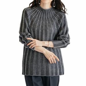 日本製 ホールガーメントストライプセーター グレー ニット セーター 無縫製 レディース 婦人服 ミセス シニア 女性 ホールガーメントニ