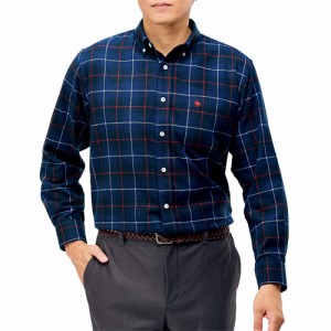 ポロ・ビーシーエス 大人のチェックシャツ 全2色 ボタンダウンシャツ 長袖 チェック柄 メンズ 紳士服 シニア 男性 ネイビー グリーン 紺