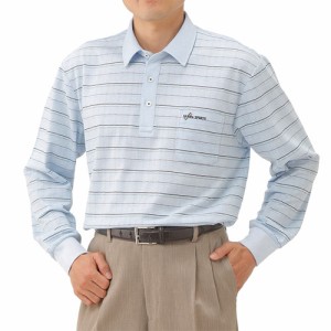 麻入りサマーニットシャツ 2色組 カジュアルシャツ ポロシャツ メンズ 紳士服 シニア 男性 ブルー グレー 長袖シャツ ボーダー 胸ポケッ