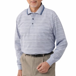 ピエルッチ お父さんのさわやか長袖ポロシャツ 2色組 ポロシャツ 長袖 ホワイト ブルー ボーダー 縞模様 横縞 白 青 胸ポケット カジュア