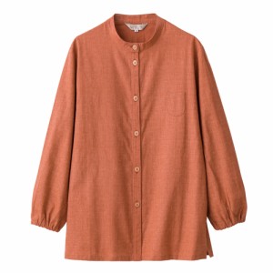 ブラウス 春夏 日本製 遠州染バンドカラーブラウス 全2色 シャツ ブラウス レディース 婦人服 ミセス シニア 女性 ブルー オレンジ 遠州