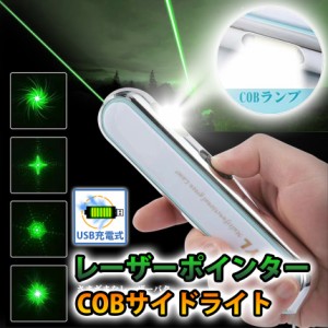 グリーン レーザーポインター COB サイドライト 懐中電灯 USB充電式サンワダイレクト LEDライト 最大300ルーメン ペンライト小型 軽量