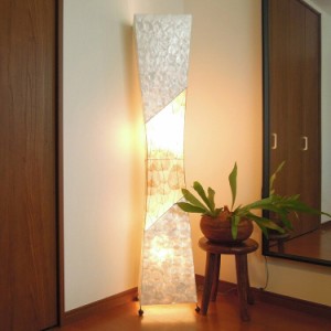 アジアン フロアライト アジアン カピスシェル＆ナチュラルリーフ 2灯式 LED電球対応   スタンドライト フロアランプ 照明器具 バリ リゾ