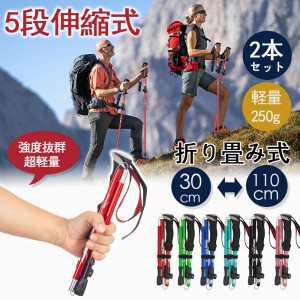 トレッキングポール 2本セット 登山ストック トレッキングステッキ 超軽量アルミ製 高強度 折り畳み 収納ケース付き アウトドア ハイキン