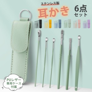 耳かき みみかき 耳掻き 6点セット PUレザー ケース付属 耳掃除 耳垢 掃除 子供 大人 赤ちゃん コンパクト ステンレス 携