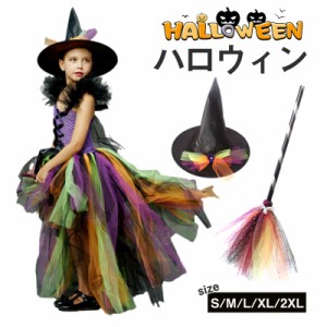 ハロウィン コスプレ 子供 魔女 巫女 ウイッチ 小悪魔 コスチューム 仮装 変装 魔法使い ワンピース 帽子付き かわいい パー
