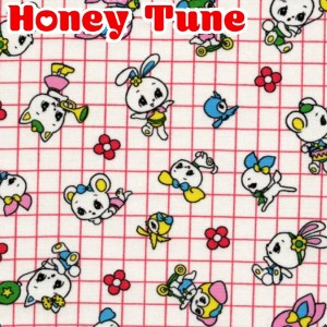  アニマルとレトロチェック　Aオフホワイト系　10cm単位　切り売り　Honey Tune 　HT30001-3　 ハニーチューン　シーチング生地　(270)　