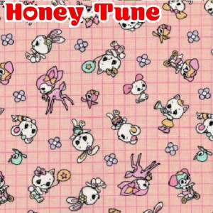  アニマルとレトロチェック　Bピンク系　10cm単位　切り売り　Honey Tune 　HT30001-3　 ハニーチューン　シーチング生地　(217)　［在庫