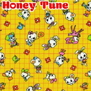  アニマルとレトロチェック　Cイエロー系　10cm単位　切り売り　Honey Tune 　HT30001-3　 ハニーチューン　シーチング生地　(228)　［在