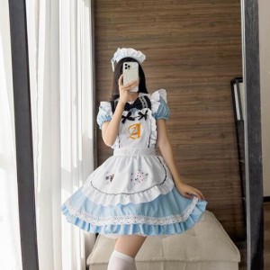 コスプレ 仮装 メイド 服 ゴスロリ 萌え ハロウィン 衣装 仮装 女装 フリル ロリータ かわいい カチューシャ 付き セットウェイトレス レ