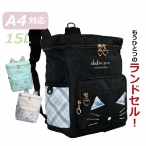 塾バッグ リュック  ポケットねこ スクエアリュック 15リットル mtb-2481 小学生 高学年 女の子 A4 小学校 低学年 リュックサック 修学旅
