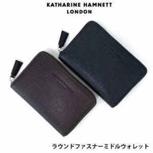二つ折り財布 メンズ ファスナー KATHARINE HAMNETT キャサリンハムネット PRISM ラウンドファスナーミドルウォレット 490-50505 革 二つ
