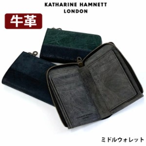 【ラッピング袋無料】二つ折り財布 メンズ 革 KATHARINE HAMNETT キャサリンハムネット SCRUB L字ファスナーミドルウォレット 490-50600 