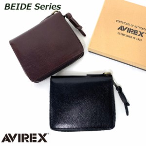 【ラッピング袋無料】二つ折り財布 メンズ ラウンドファスナー AVIREX アビレックス BEIDE ラウンド二つ折り財布 ax9101 ミドルウォレッ