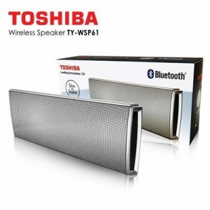 東芝製 TOSHIBA ポータブル Bluetooth4.0 スピーカー TY-WSP61 内蔵マイク搭載 ワイヤレススピーカー ポーチ ストラップ付き シルバー 