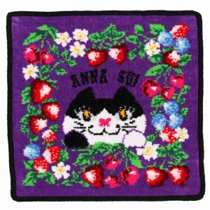 アナ スイ　シェニール織り タオルハンカチ　CAT　パープル　【アナスイ　ANNA SUI】