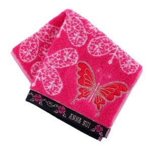 アナ スイ　大判　タオルハンカチ（約28cm）　バタフライ スパンコール刺繍　ピンク　【アナスイ　ANNA SUI】