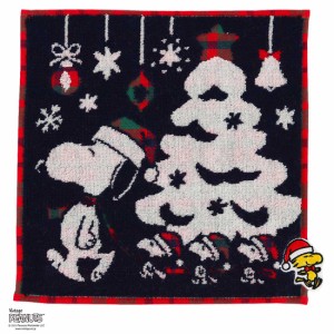 スヌーピー　タオルハンカチ　クリスマス　スヌーピーとウッドストック　ネイビー　【PEANUTS】