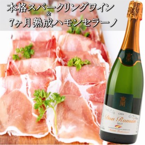 ギフト 本格辛口スパークリングワイン＆熟成生ハムセット ドンロマン カヴァ ブリュット750ml ＋ スペイン産 ハモンセラーノ 7ヶ月熟成 